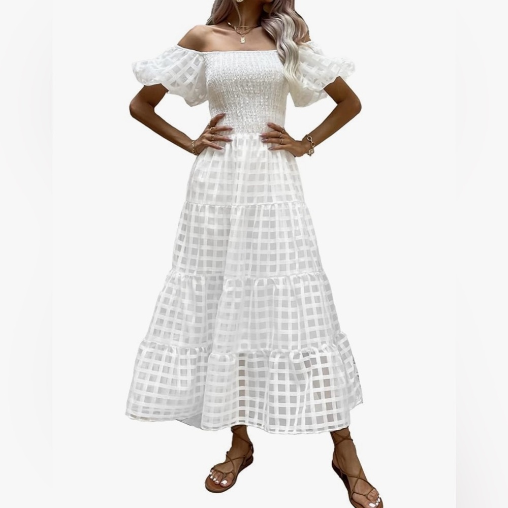 PrettyGarden White Off-Shoulder Dress